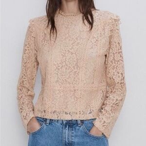 Zara Tan Ruffled Fitted Blouse